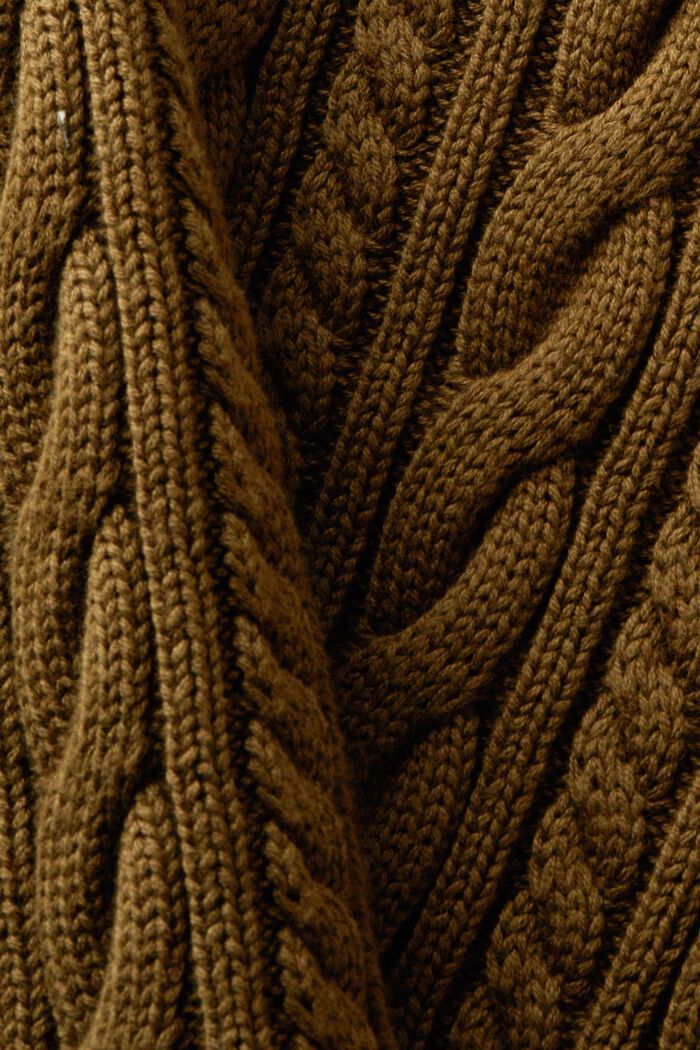 Sweter z bawełnianej dzianiny w warkocze, DARK KHAKI, detail image number 5