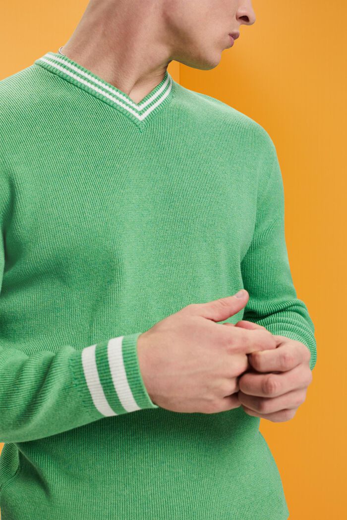Bawełniany sweter z dekoltem w serek, GREEN, detail image number 2