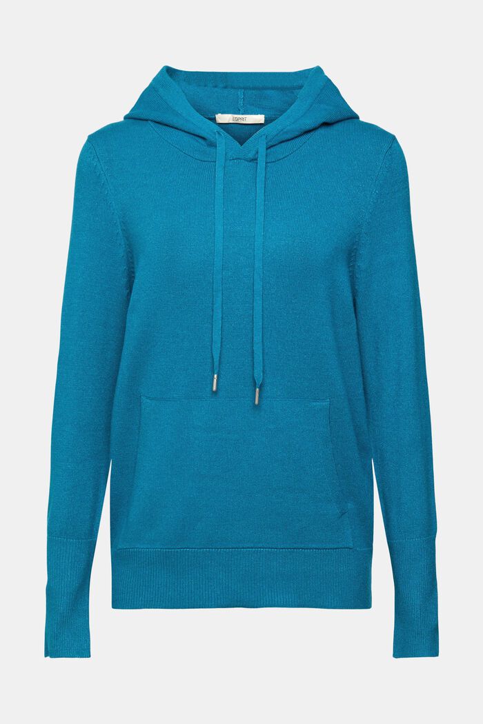 Dzianinowy sweter z kapturem, TEAL BLUE, detail image number 2