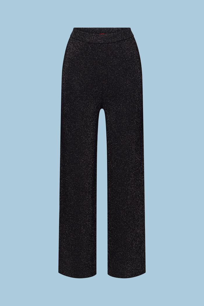 Połyskujące spodnie z dzianiny z szerokimi nogawkami, BLACK, detail image number 6