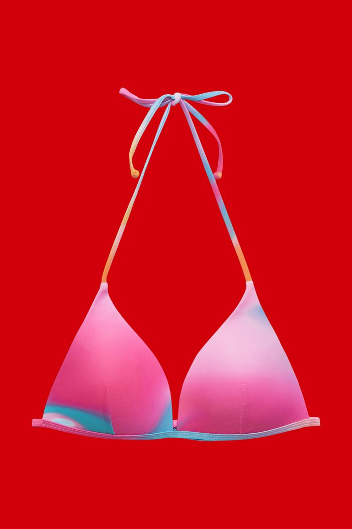 Trójkątne wyściełane bikini, wzór batikowy, PINK, detail image number 4