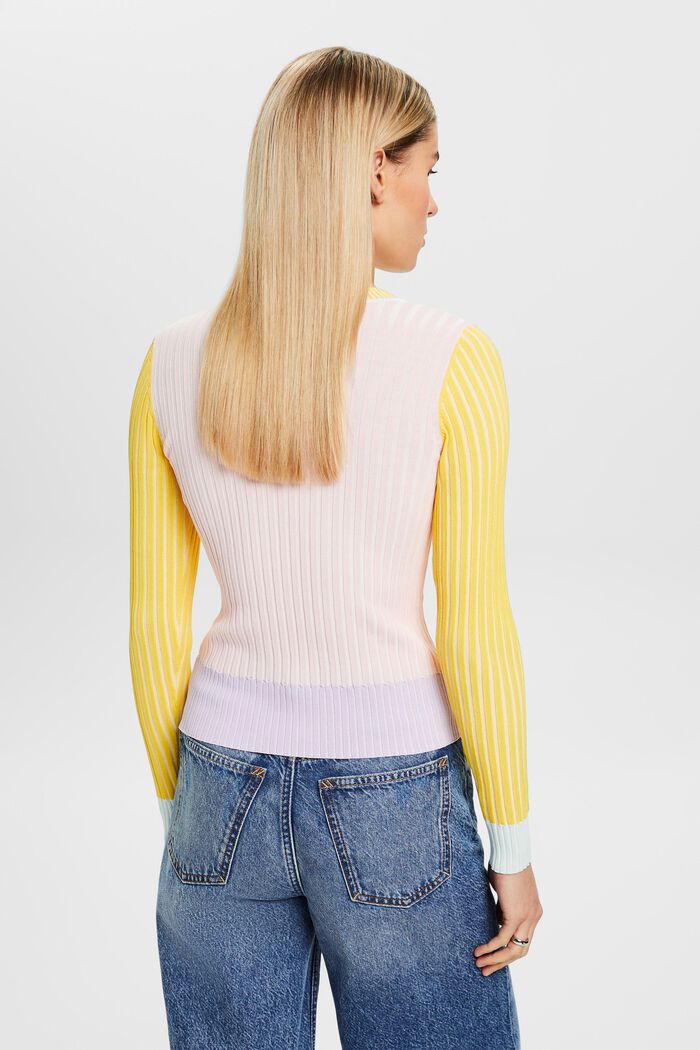 Sweter w prążki w bloki kolorów, PASTEL PINK, detail image number 3
