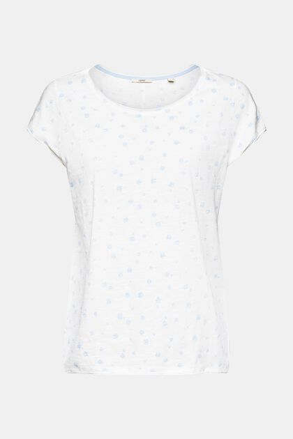 Kwiecisty T-shirt z zawiniętymi krawędziami, OFF WHITE, overview
