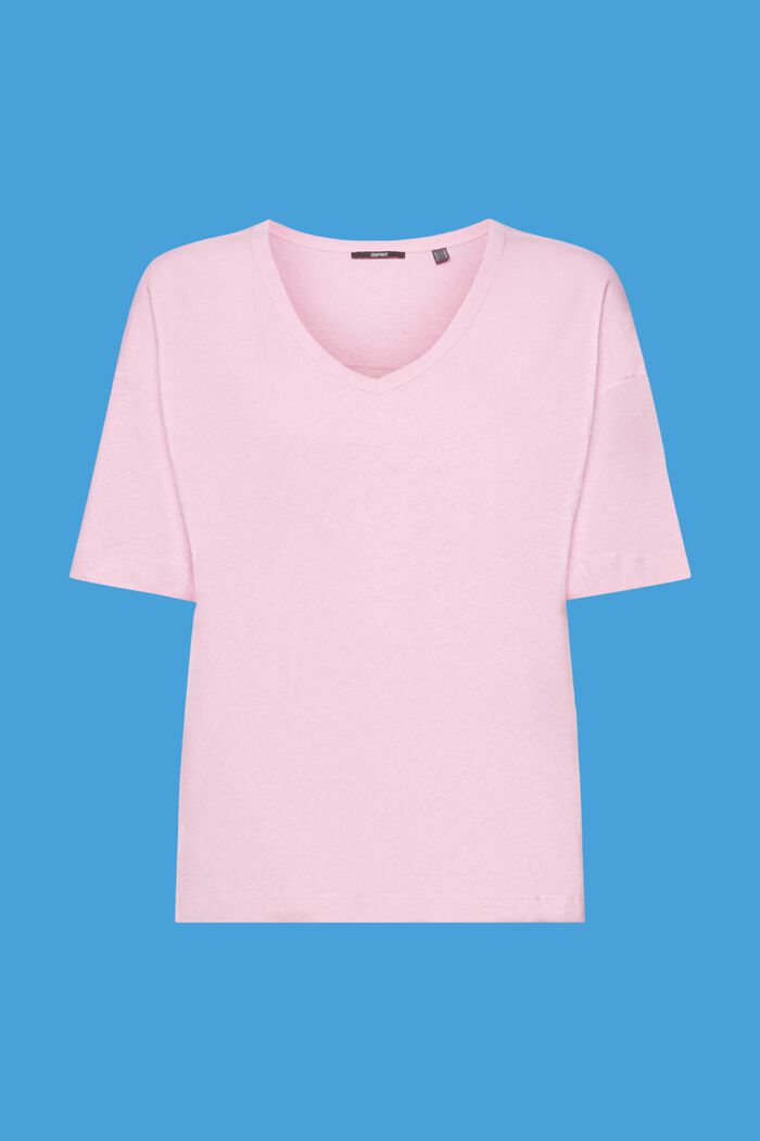 T-shirt z dekoltem w serek z mieszanki lnianej, LIGHT PINK, detail image number 7