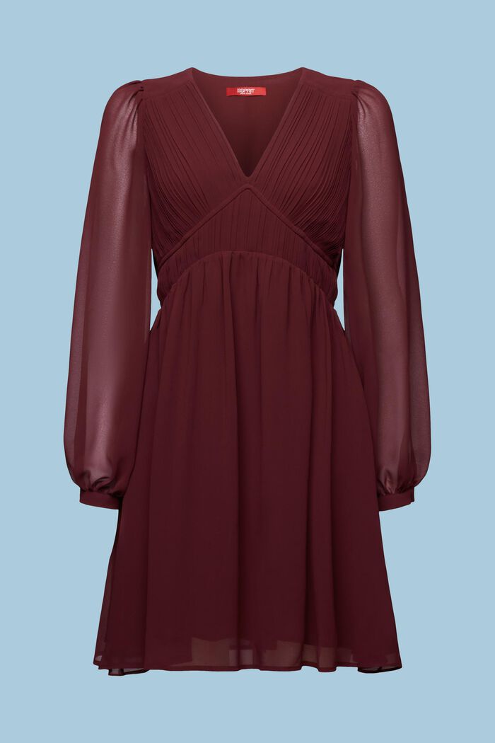 Sukienka mini z dekoltem w serek z szyfonu, BORDEAUX RED, detail image number 5