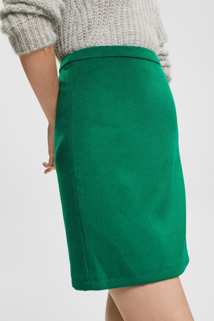 Spódnica mini z mieszanki wełnianej, EMERALD GREEN, detail image number 3