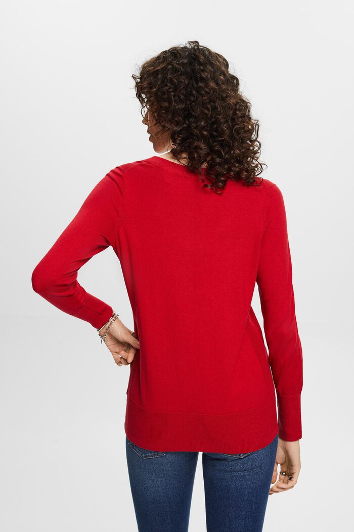 Sweter z dekoltem w serek, DARK RED, detail image number 3