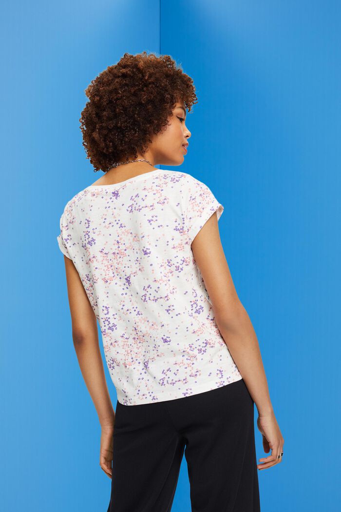 Bawełniany T-shirt z kwiatowym nadrukiem, OFF WHITE, detail image number 3