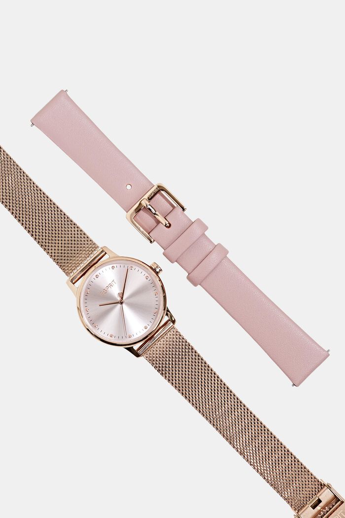 Zestaw: zegarek i bransoletki do wymiany, ROSE GOLD, overview