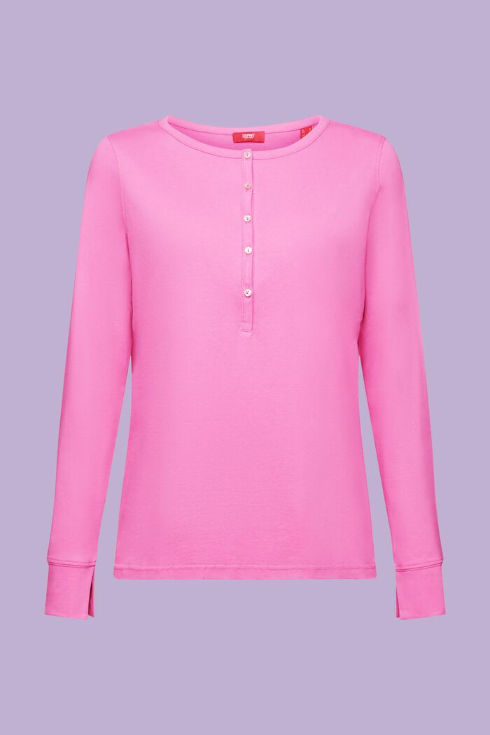 Bawełniany top henley, NEW PINK FUCHSIA, detail image number 6