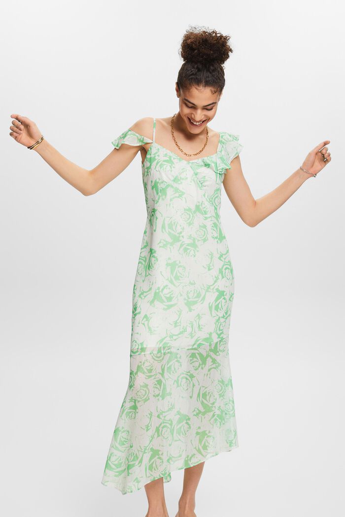 Szyfonowa sukienka maxi z nadrukiem, CITRUS GREEN, detail image number 0
