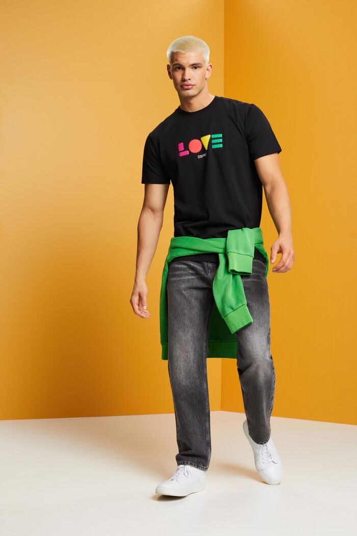 T-shirt z bawełny organicznej z geometrycznym nadrukiem, BLACK, detail image number 1