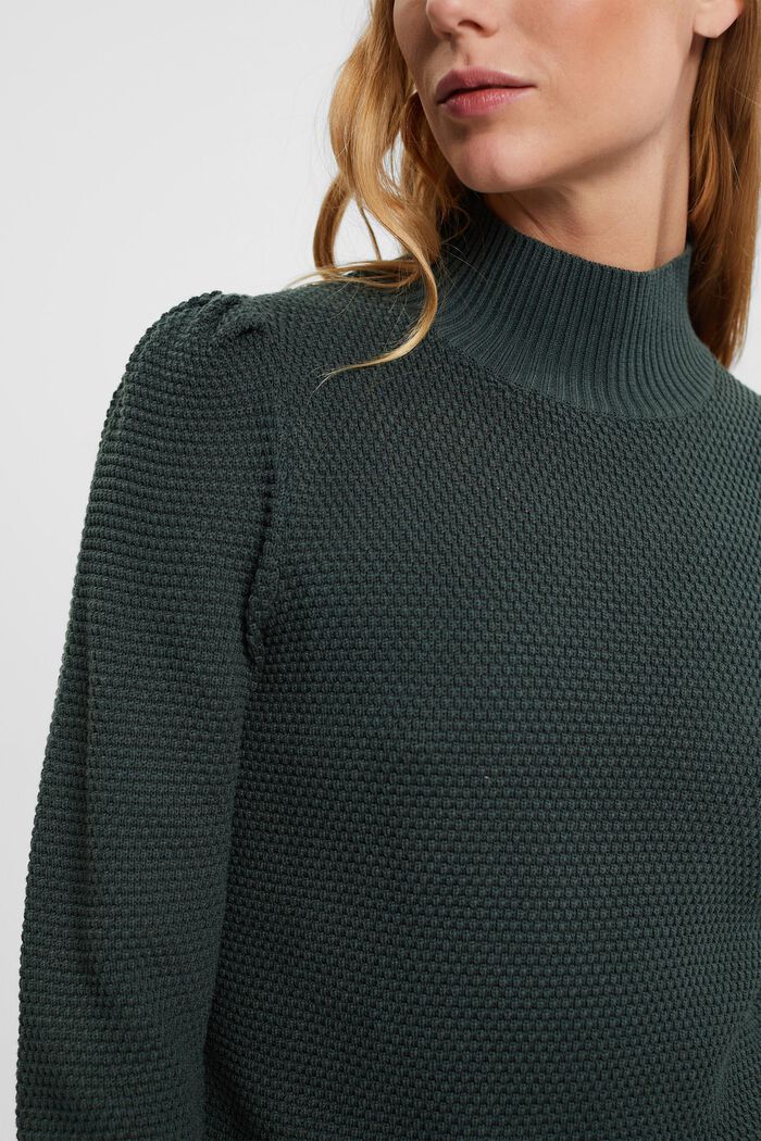 Fakturowany sweter z półgolfem, mieszanka bawełniana, DARK TEAL GREEN, detail image number 0