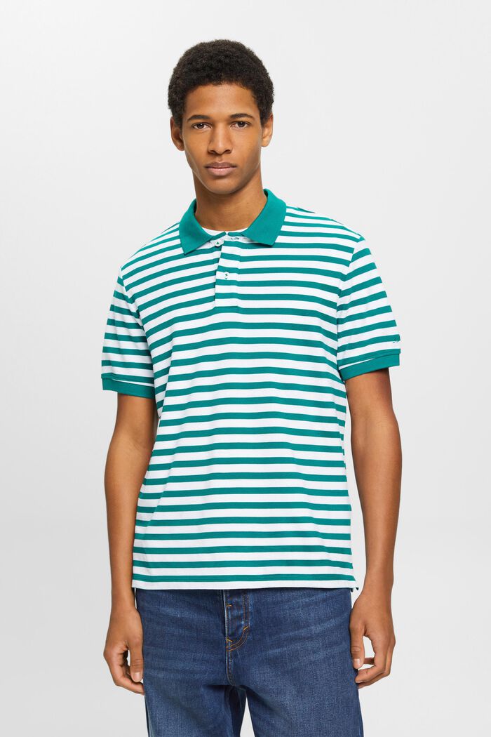 Koszulka polo w paski, slim fit, EMERALD GREEN, detail image number 0