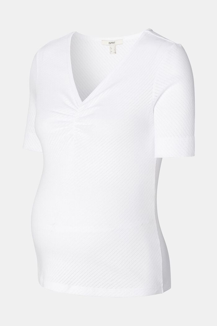 T-shirt z wzorem pointelle, bawełna organiczna, BRIGHT WHITE, detail image number 4