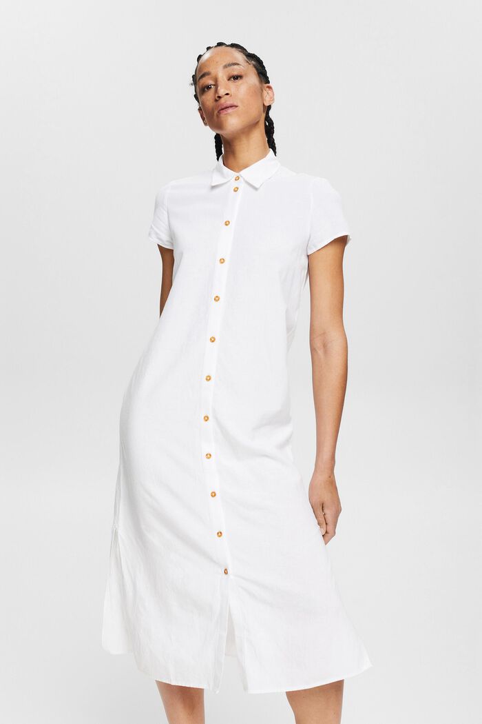 Długa sukienka koszulowa z lnem, WHITE, detail image number 0
