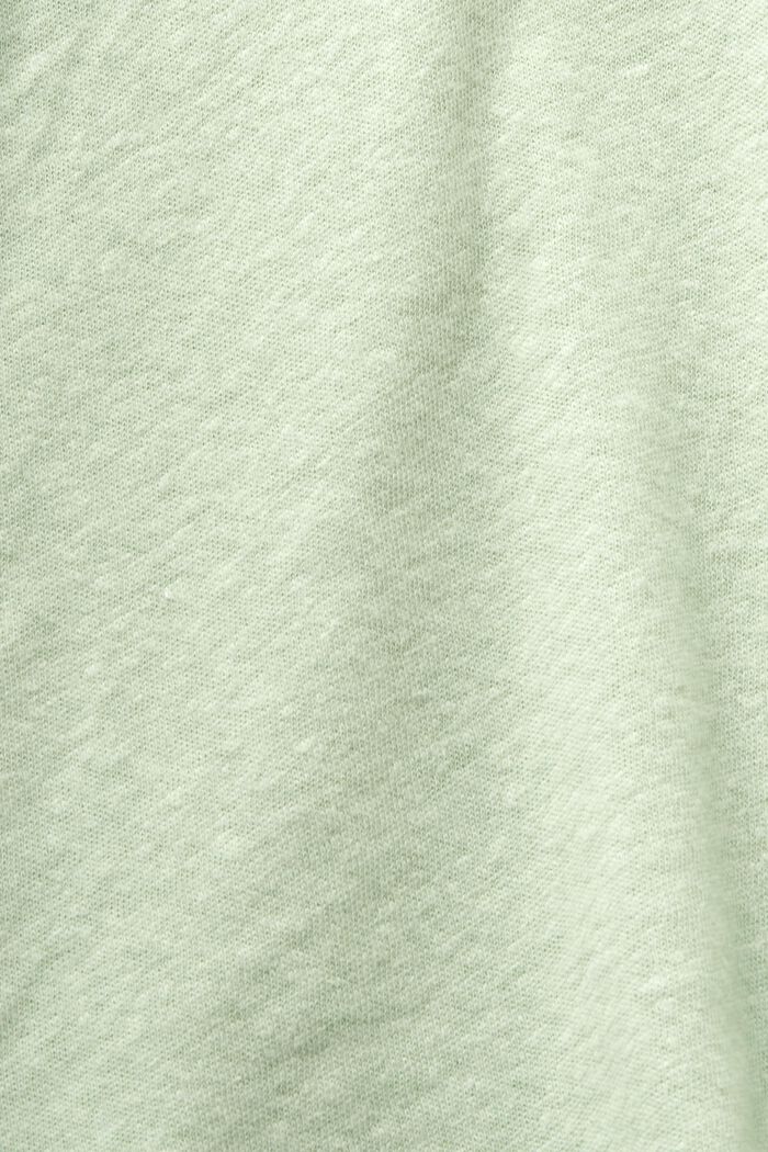 T-shirt z dekoltem w serek z bawełny i lnu, LIGHT GREEN, detail image number 4
