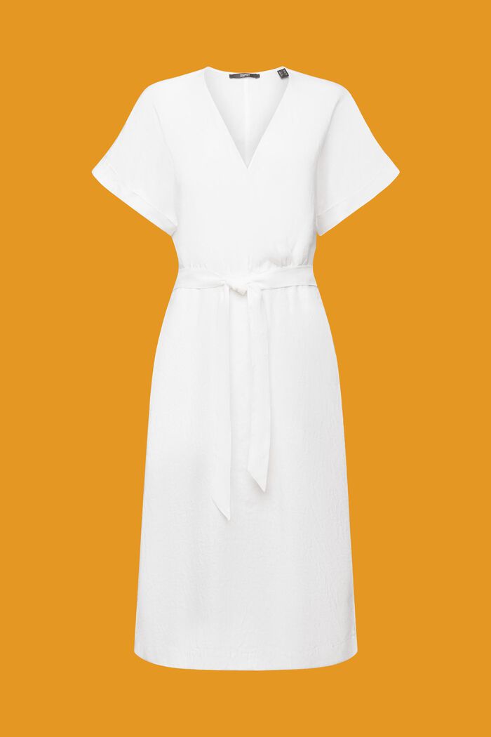 Kopertowa sukienka, 100% lnu, WHITE, detail image number 6