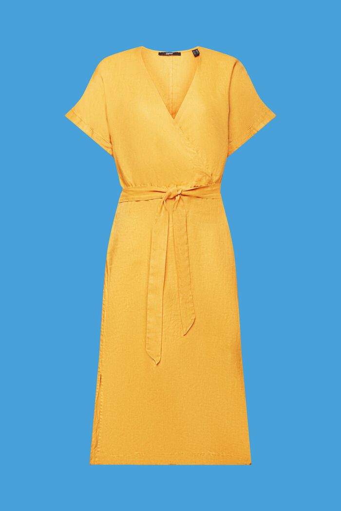 Kopertowa sukienka, 100% lnu, SUNFLOWER YELLOW, detail image number 7