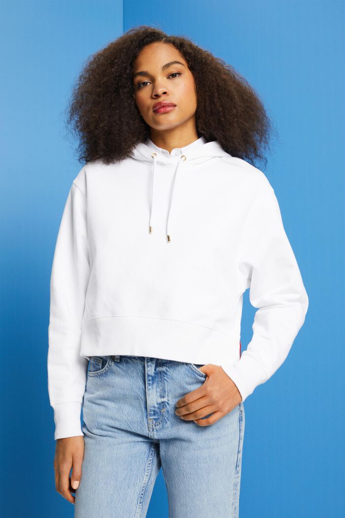 Skrócona bluza z kapturem, 100% bawełna, WHITE, detail image number 0