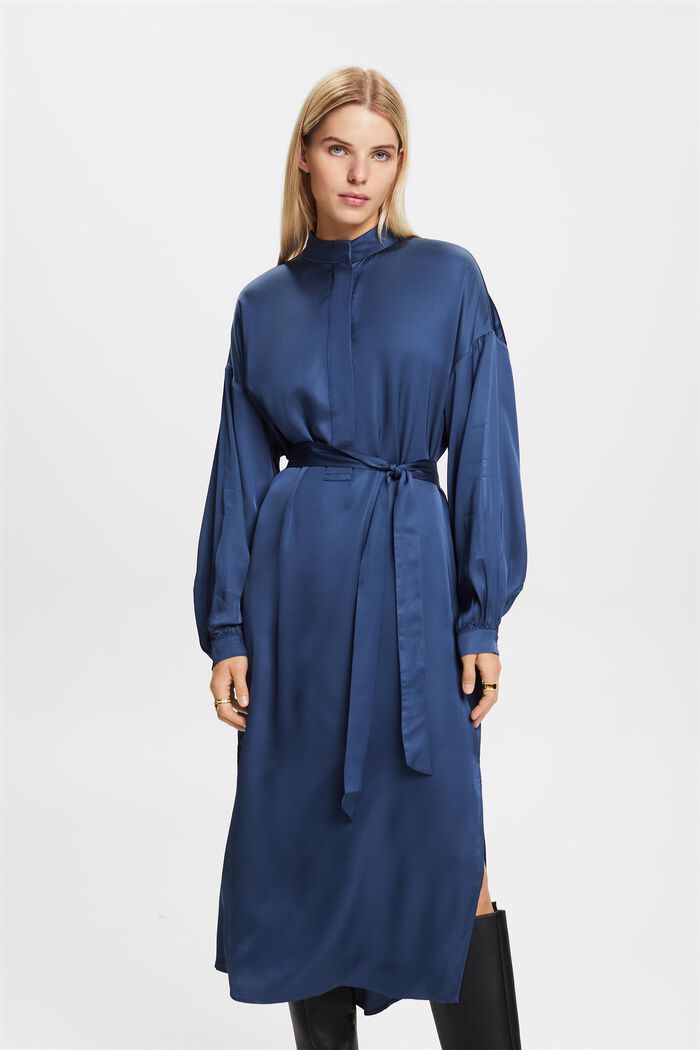 Satynowa sukienka koszulowa, GREY BLUE, detail image number 2