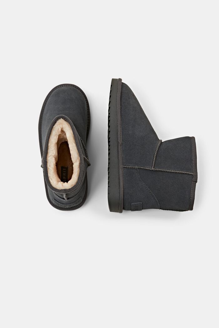 Zamszowe buty z podszewką ze sztucznego futerka, DARK GREY, detail image number 5