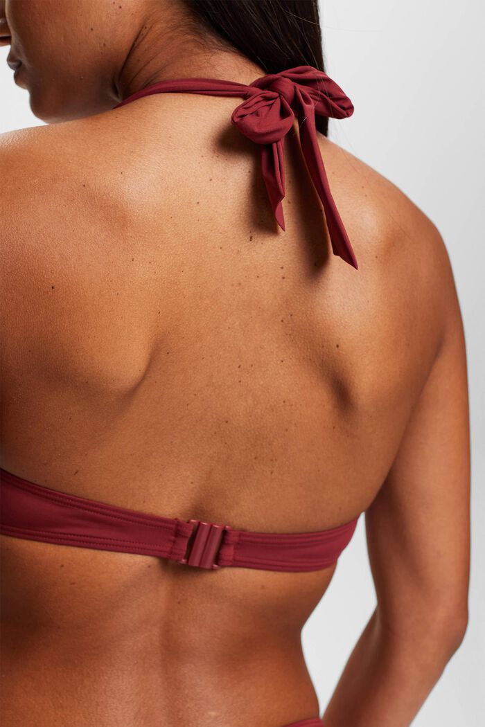 Trójkolorowa góra od bikini z fiszbinami i wiązaniem na szyi, DARK RED, detail image number 3