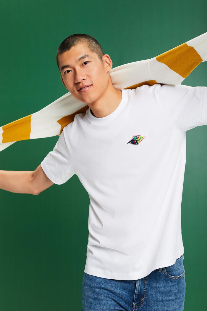 Logowany T-shirt z bawełnianego dżerseju, WHITE, detail image number 0