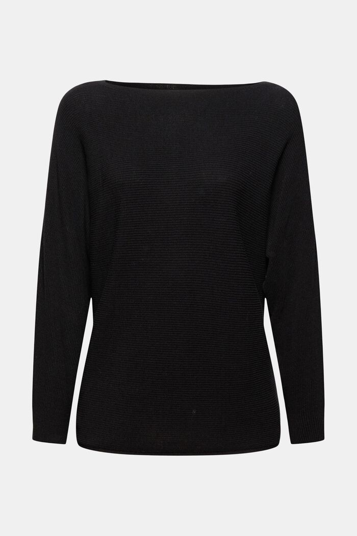 Sweter z łódkowym dekoltem, z bawełny organicznej/TENCELU™, BLACK, overview