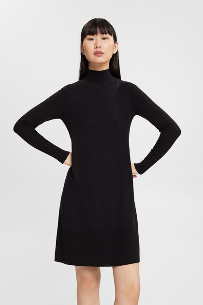 Dzianinowa sukienka do kolan, BLACK, overview