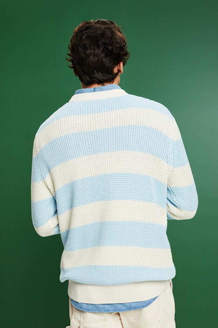 Pasiasty sweter z bawełnianej dzianiny w warkocze, PASTEL BLUE, detail image number 2