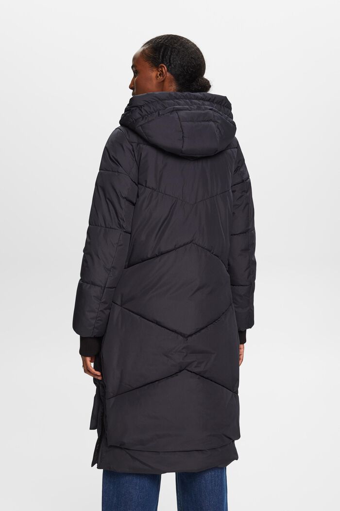 Pikowany płaszcz puffer z kapturem, BLACK, detail image number 3