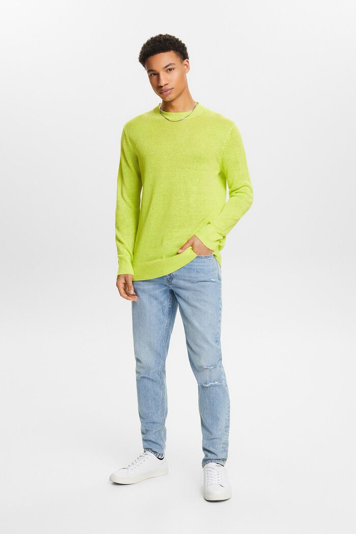 Lniany sweter z okrągłym dekoltem, LIME GREEN, detail image number 1