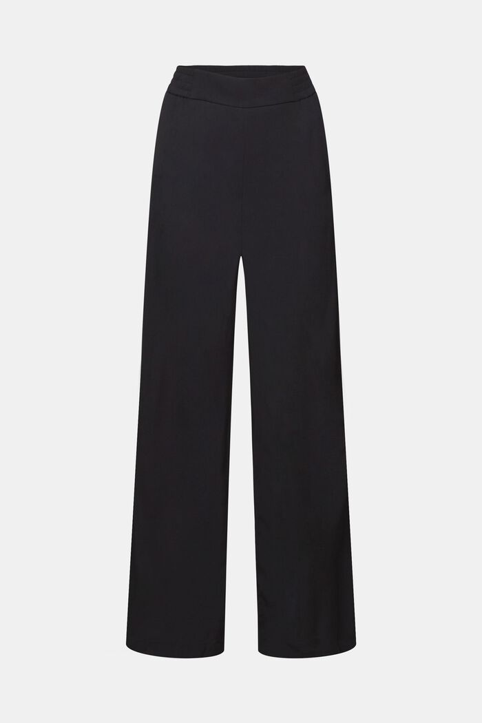Szerokie spodnie bez zapięcia z diagonalu, BLACK, detail image number 6