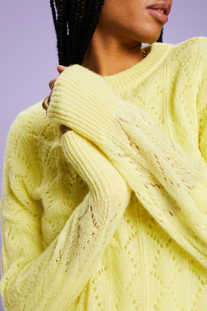 Sweter o luźnym splocie z mieszanki z wełną, LIME YELLOW, detail image number 3