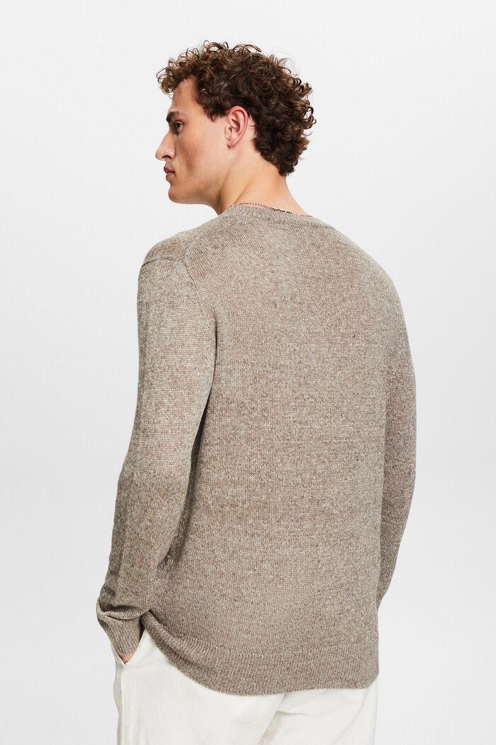 Lniany sweter z okrągłym dekoltem, LIGHT BROWN, detail image number 2