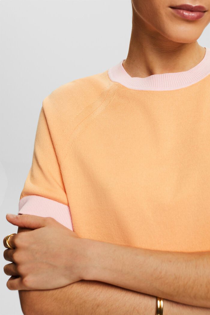 Dwukolorowy sweter z krótkim rękawem, PASTEL ORANGE, detail image number 3