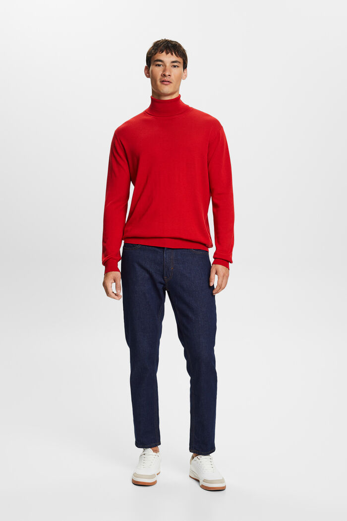 Sweter z półgolfem z wełny merynosowej, DARK RED, detail image number 0