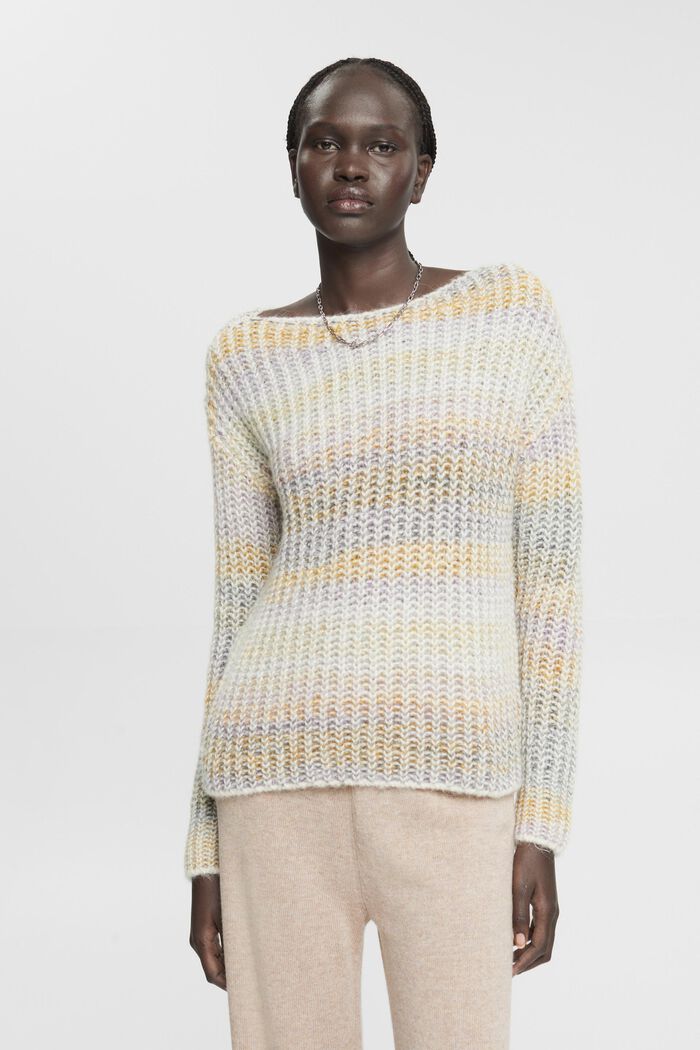 Kolorowy, dzianinowy sweter z alpaką, OFF WHITE, overview