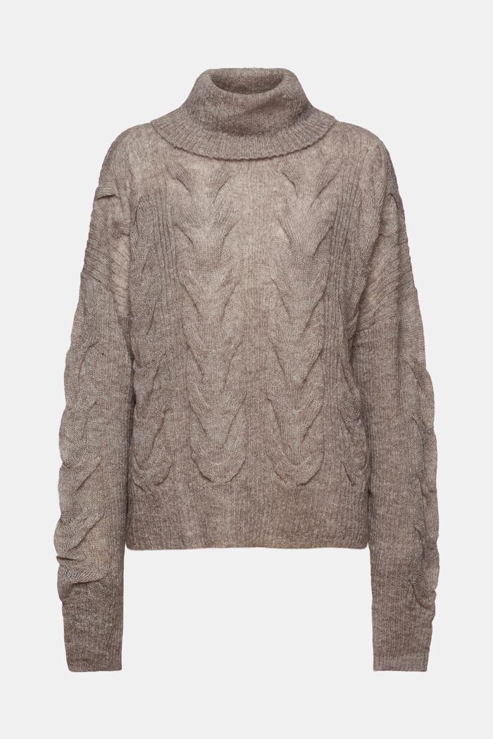 Sweter z półgolfem z wzorem w warkocze, BROWN GREY, detail image number 8