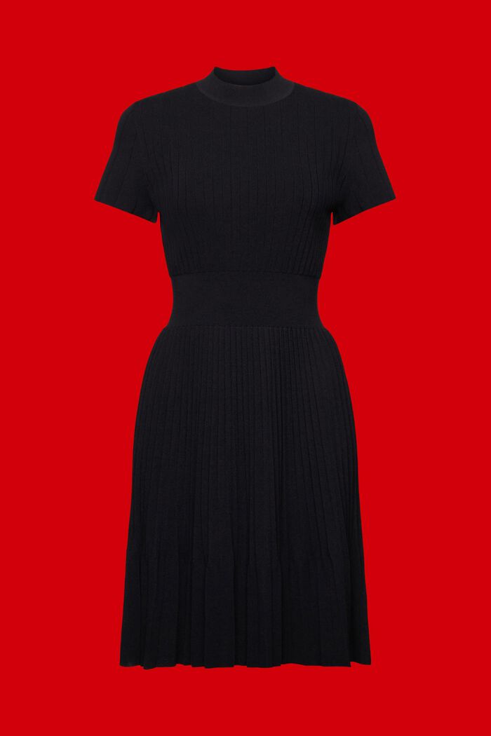 Plisowana sukienka midi z półgolfem i krótkim rękawem, BLACK, detail image number 6
