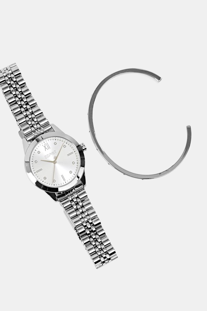 Komplet: zegarek ze stali szlachetnej i bransoletka, SILVER, detail image number 3