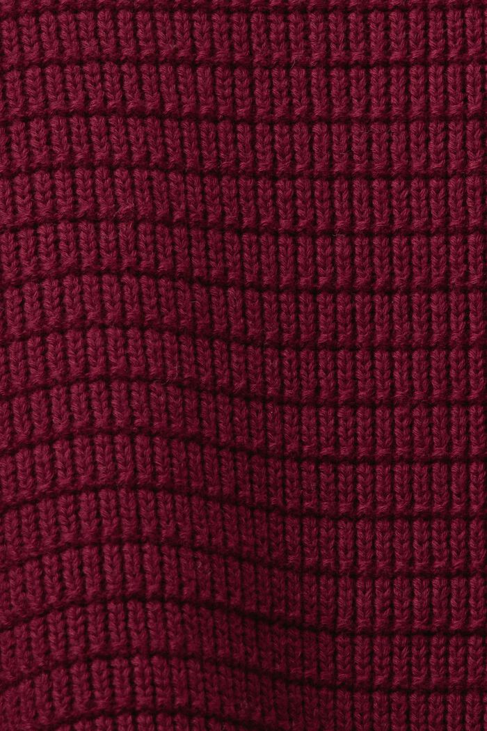 Sweter z kołnierzem na suwak z fakturowanej, bawełnianej dzianiny, GARNET RED, detail image number 6