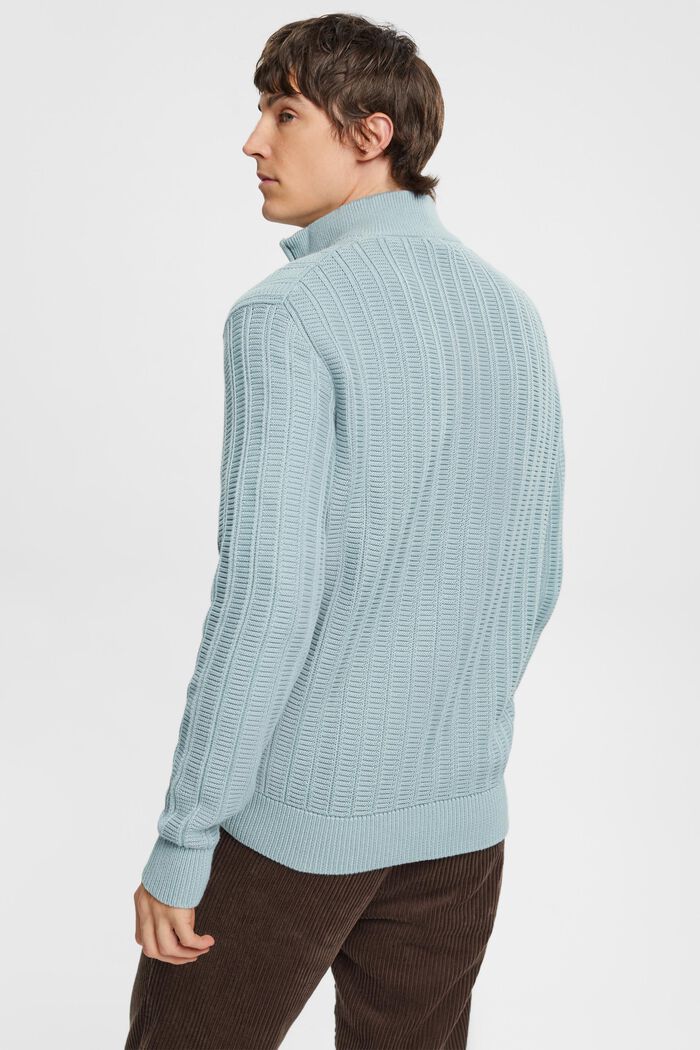 Gruby sweter z zamkiem do połowy długości, GREY BLUE, detail image number 3
