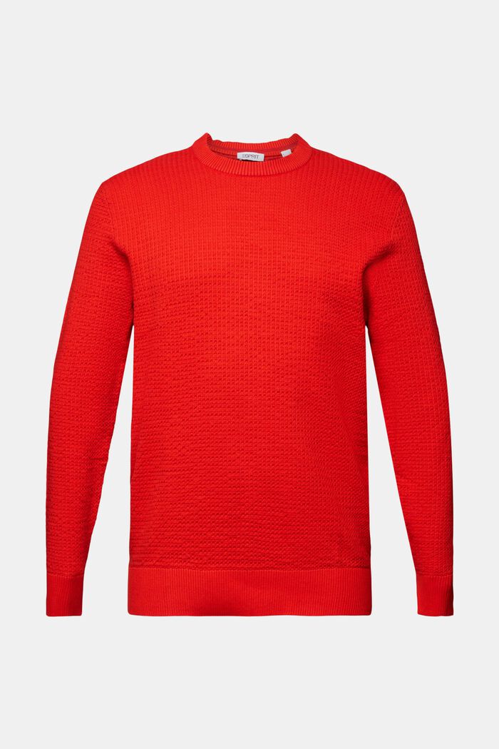 Fakturowany sweter z okrągłym dekoltem, RED, detail image number 6