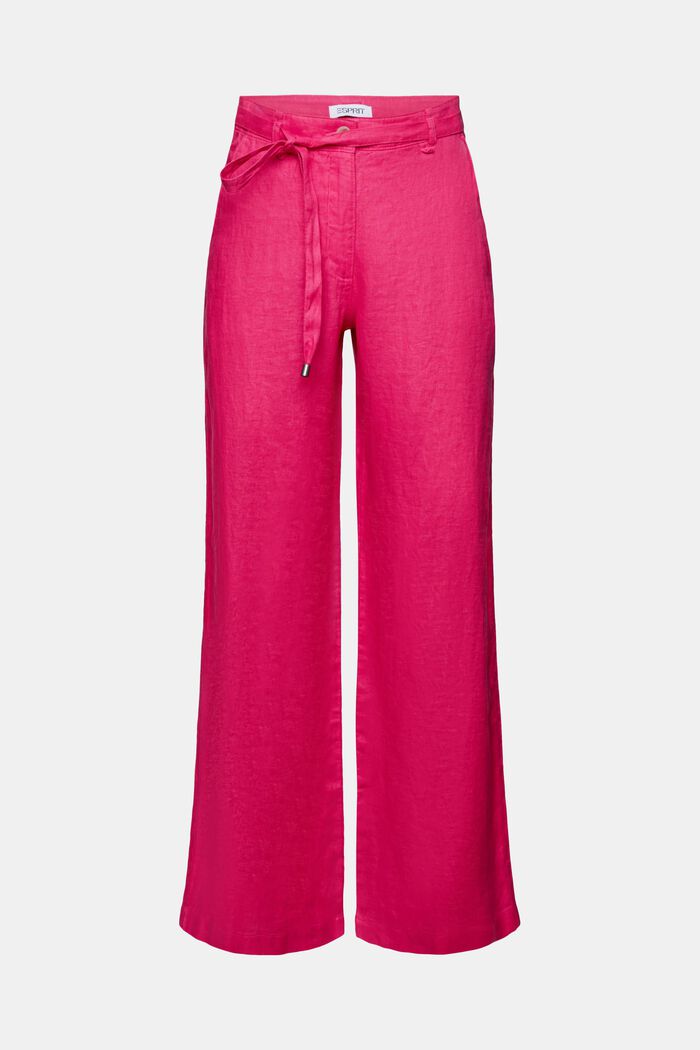 Lniane spodnie z szerokimi nogawkami i paskiem, PINK FUCHSIA, detail image number 7