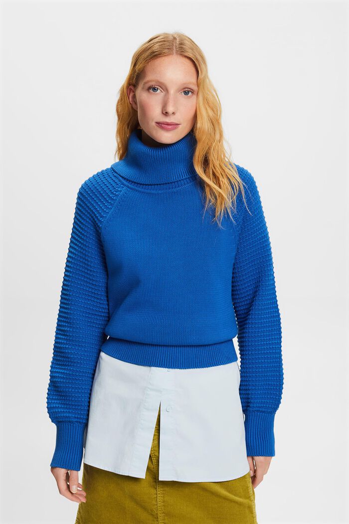Sweter z półgolfem z bawełny, BRIGHT BLUE, detail image number 1