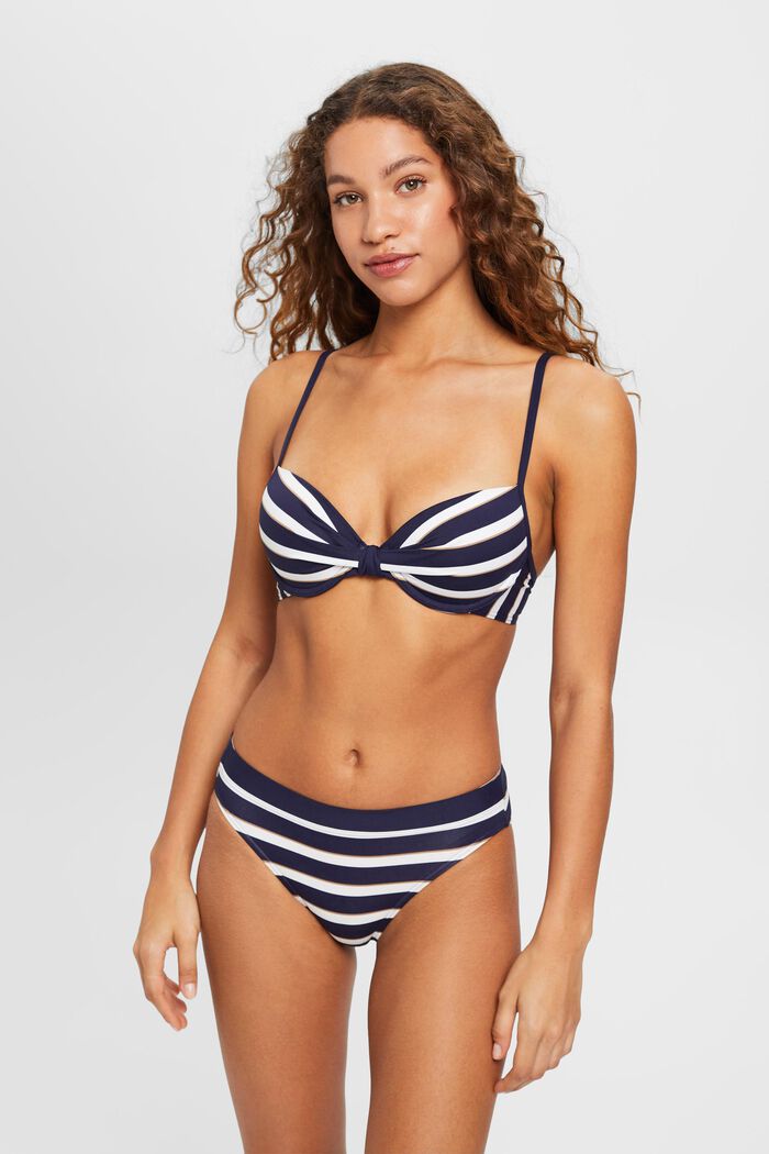 Wyściełany top bikini z fiszbinami w paski, NAVY, detail image number 0
