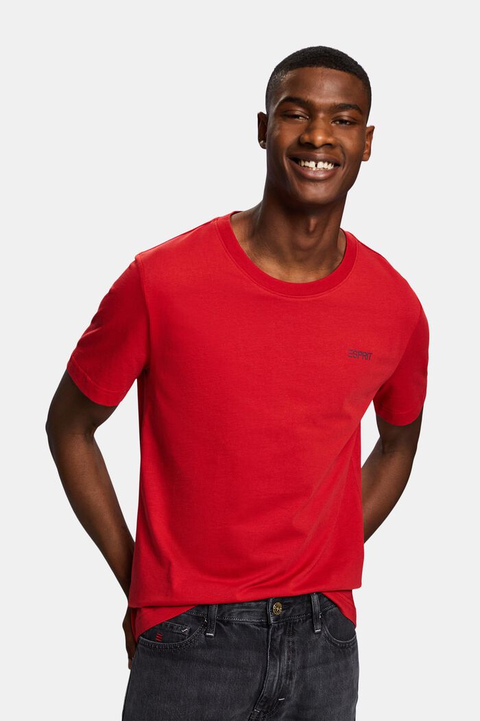Logowany T-shirt z bawełnianego dżerseju, DARK RED, detail image number 0