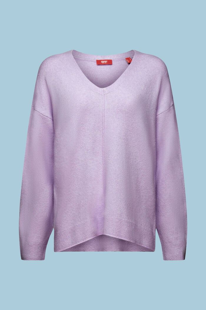 Sweter z dekoltem w serek z mieszanki wełnianej, LAVENDER, detail image number 6